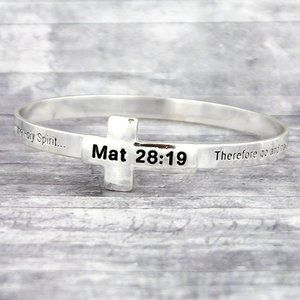 Bangle Bracelet. Matthew 28:19 "Therefore Go And Make Disciples..." Silver. NWT.